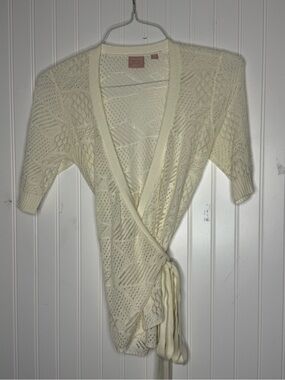 Devotion by Cyrus Sheer Crochet Wrap Top with Tie Size Small
